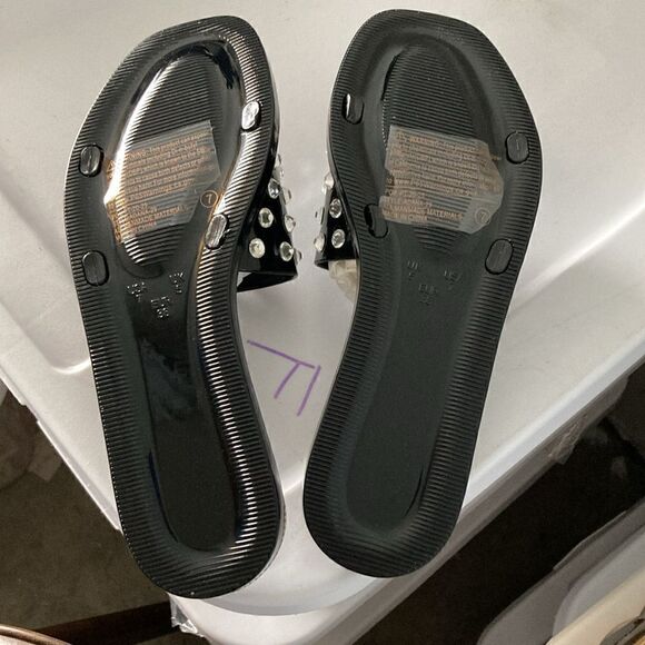 Jeweled Flat Jelly Sandals Black size 7 - Picture 6 of 6